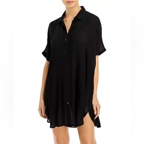 AQUA Button-Down Swim Cover Up Tunic – 100% Exclusive Black S - Picture 1 of 6